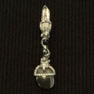 Vintage 80s 90s Silver Wrapped Unisex Hematite Onyx Crystal Pendant